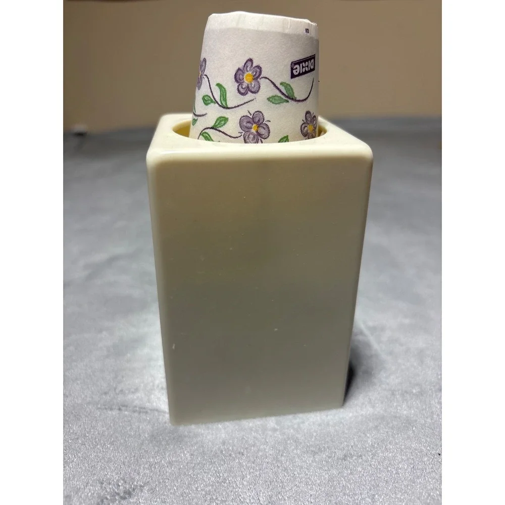 VTG Dixie Cup Bathroom Countertop Pop Up Dispenser Solid White 3 oz Cup Size